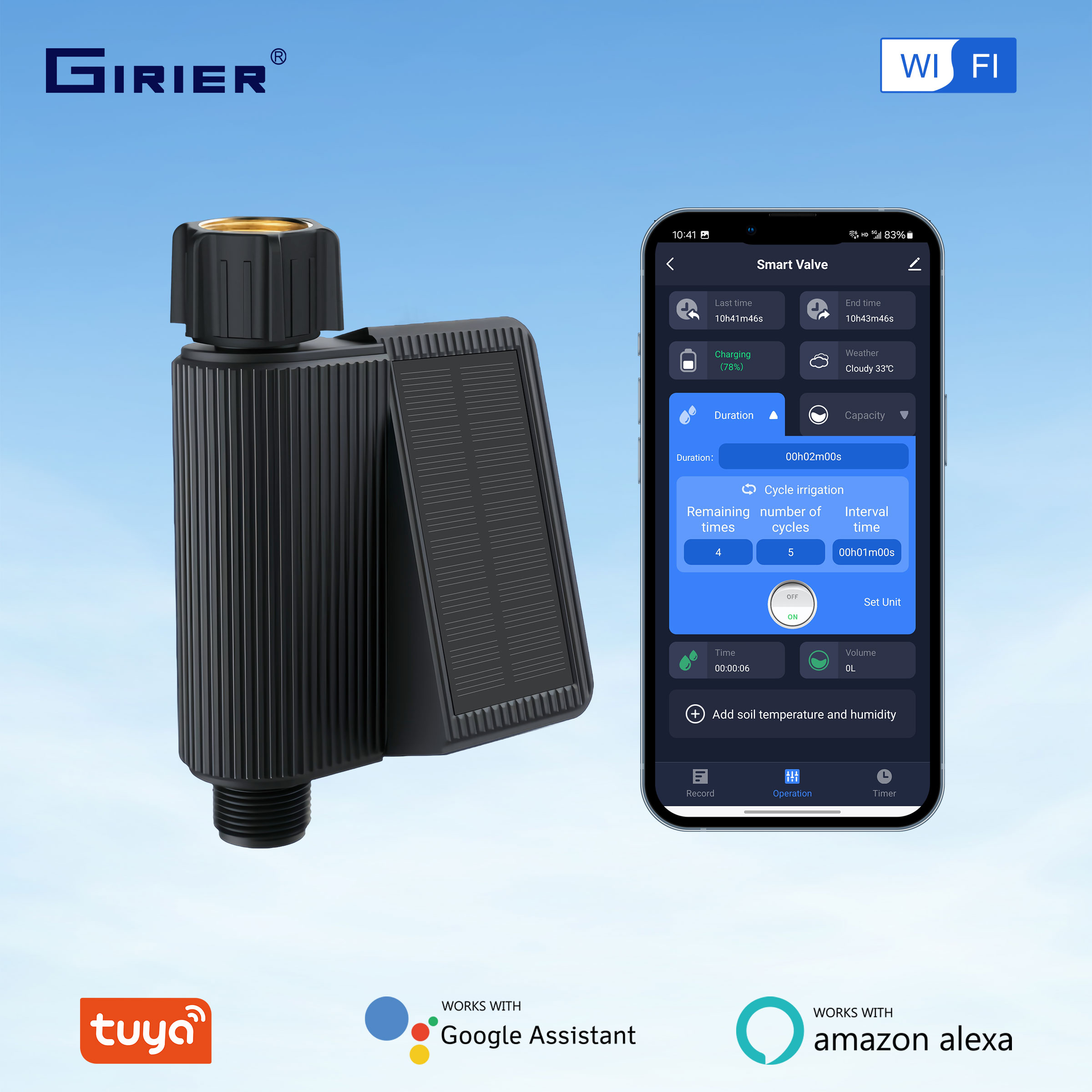 Wifi Water Timer Hose Faucet Smart - Girier Tuya สมาร์ทวอเตอร์ตั้งเวลาถ่ายน้ำได้โดยไม่ต้องใช้ไฟตั้งเวลาสปริงเกอร์ด้วยระบบพลังงานแสงอาทิตย์