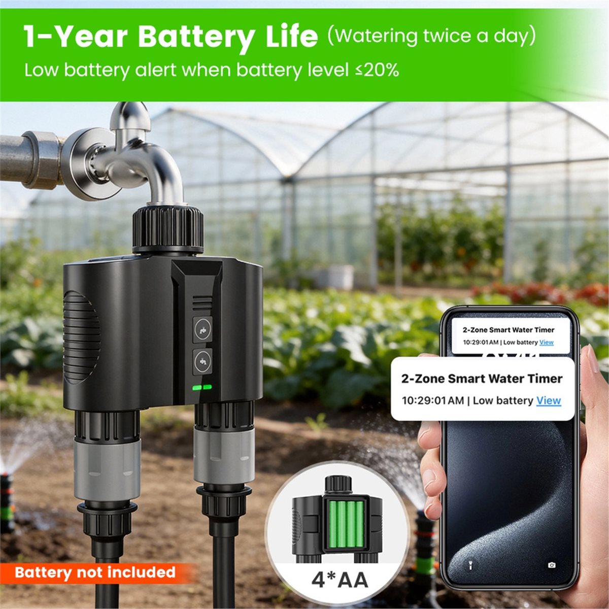 Wifi Water Timer Hose Faucet Smart - Y17A ชุดตั้งเวลาเปิด-ปิดน้ำแบบ WiFi สำหรับสายยางสวน, ตัวตั้งเวลาสำหรับสปริงเกอร์พร้อมช่องจ่ายน้ำ 2