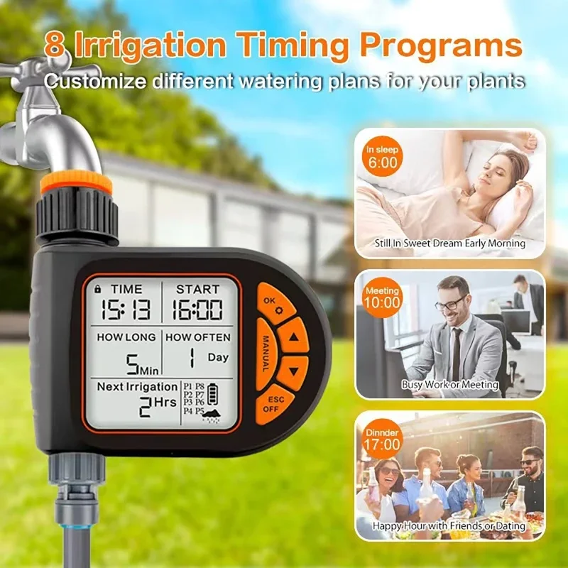 Rain Sensor For Irrigation Timer - ชุดตั้งเวลาควบคุมการรดน้ำอัจฉริยะสำหรับสวน กันน้ำระดับ IPX5 หน้าจอ LCD ควบคุมการรดน้ำอัตโนมัติ