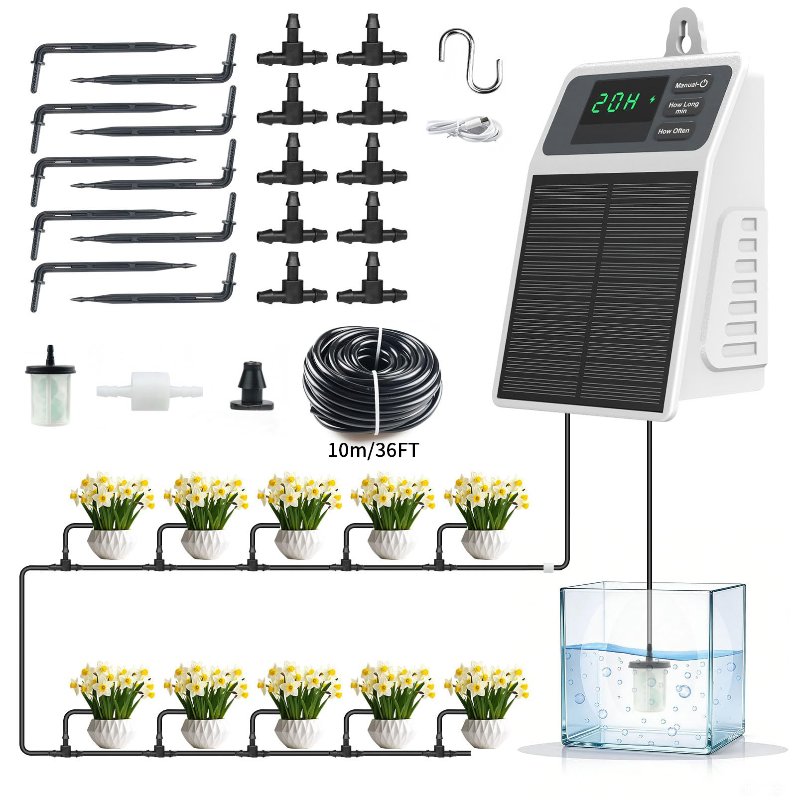 ระบบให้น้ำหยดด้วยพลังงานแสงอาท - Solar Drip Irrigation Kit Garden บทวิจารณ์และราคา